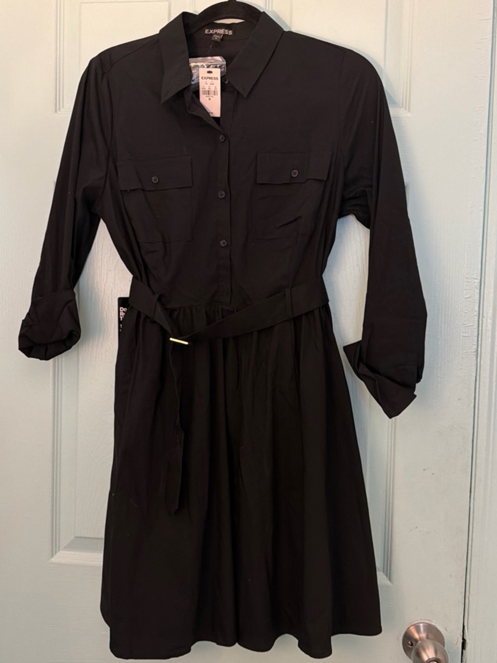 Express Black Long Sleeve Shirt Dress with Belt